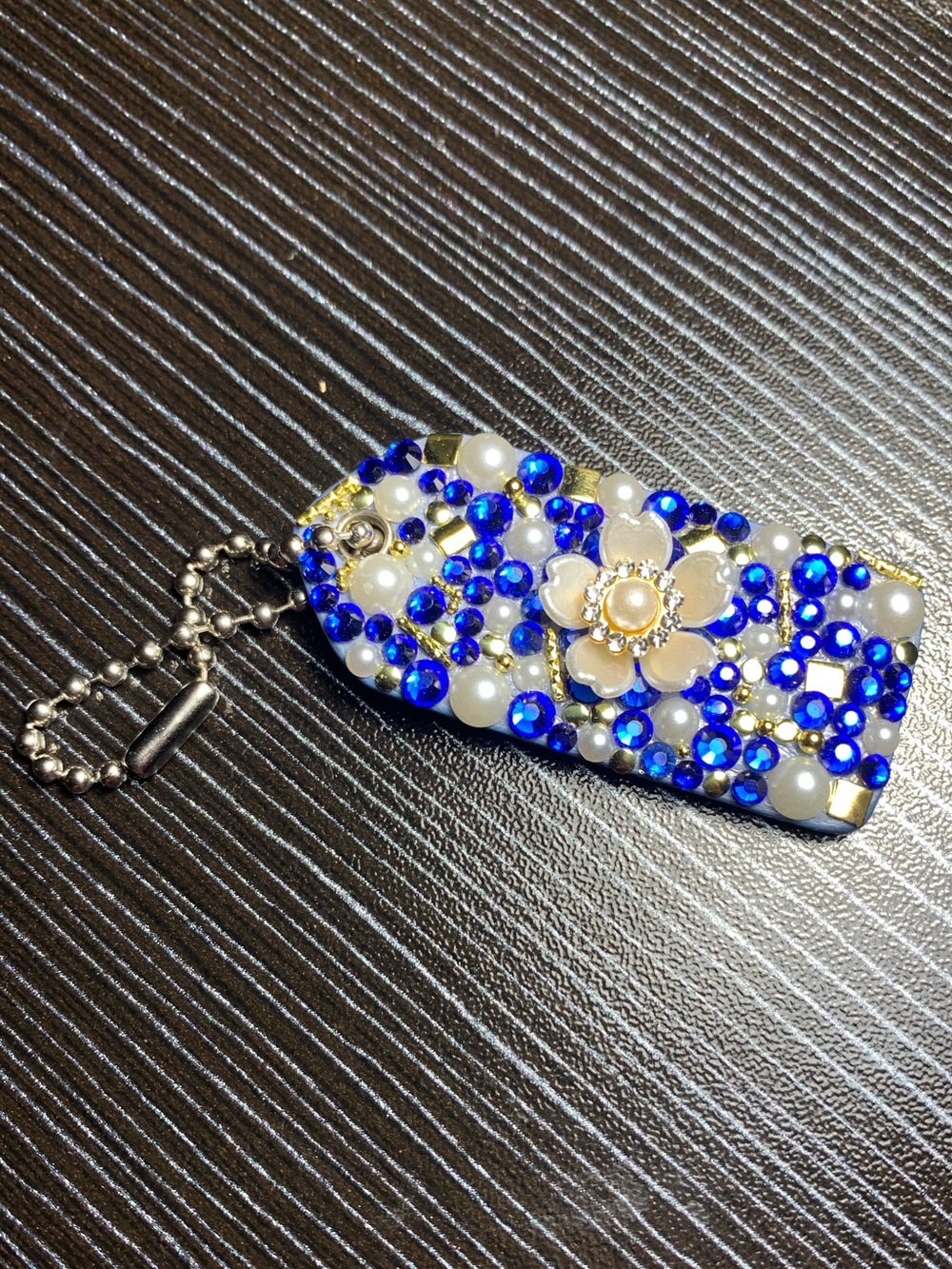 Coach Baby Blue 2” Hangtag with Blue Glass Rhinestones, Pearl and Gold accents - Picture 11 of 11